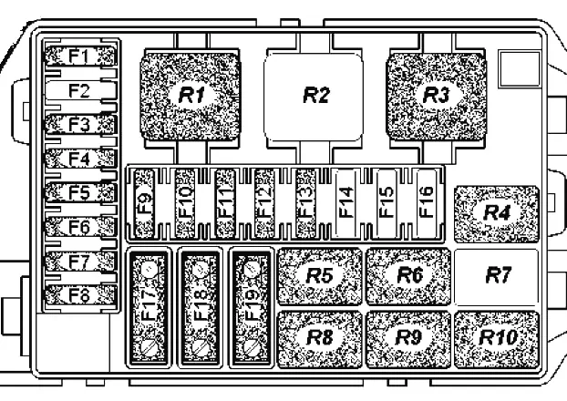 схема предохранителей под капотом уаз патриот 2014 2015 2016 2017 2018 2019 2020 2021 2022, yaz patriot fuse block hood description