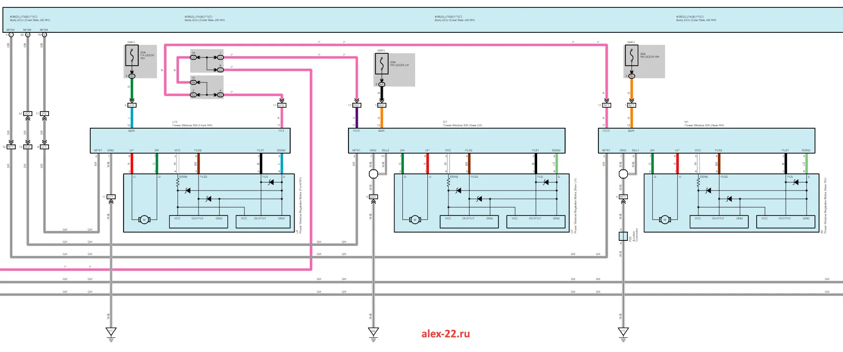 lexus is250 is350 схема стеклоподъёмника